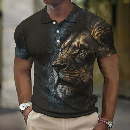🦁【S-6XL】Tricou polo nou pentru bărbați, cu imprimeu leu 3D, pentru vara anului 2026.