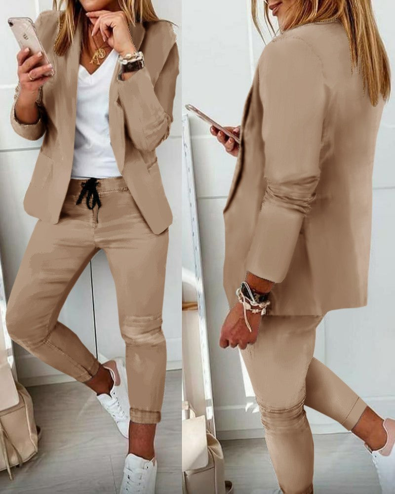 💎【50% reducere】Set de damă cu sacou și pantaloni, croială cambrată, material moale (40–100 kg)