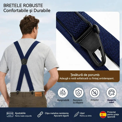 Bretele Reglabile pentru Bărbați în Formă de X, Cu Clipsuri Metalice Puternice, Stil Clasic și Elastic pentru Pantaloni