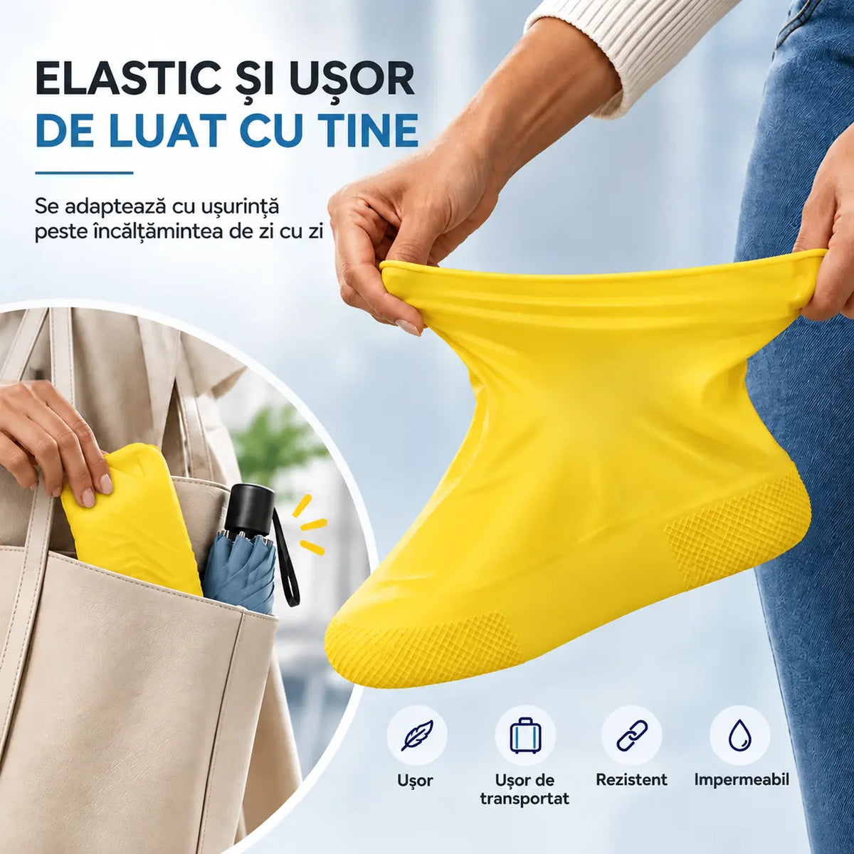 【2 perechi doar 129 lei】Protejează-ți pantofii sport de ploaie! Huse impermeabile rezistente pentru încălțăminte: antiderapante, pliabile și ușor de transportat în geantă 🌧️ Culoare