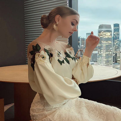 Celebrity styl haftowany ścieg satynowy bluzka kobiety 2025