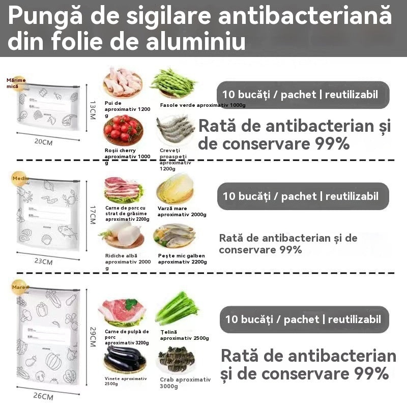 🥩【30/60/90 τεμάχια】Σφραγισμένη σακούλα διατήρησης της φρεσκάδας από αλουμινόχαρτο με φερμουάρ για οικιακή χρήση σε ψυγεία τροφίμων