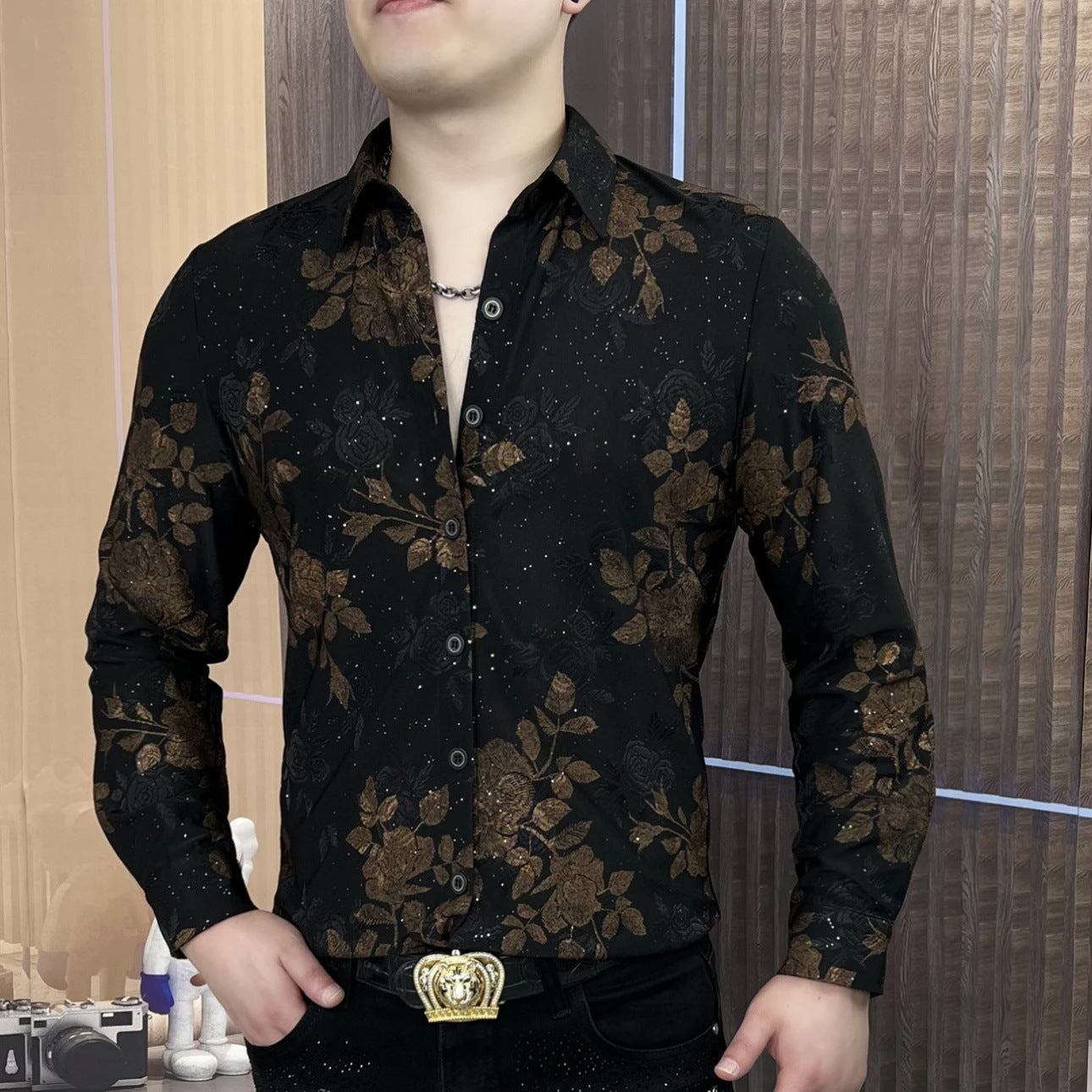 🔥Cămașă nouă cu mânecă lungă, imprimeu și rever, cu broderie rafinată, toamna 2025