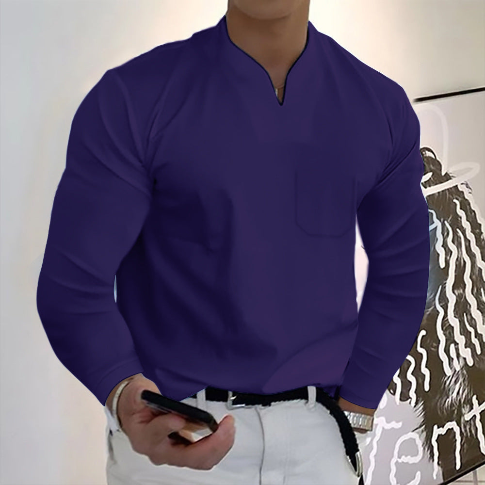 👔🔥Tricou sport bărbătesc din bumbac cu mânecă lungă și decolteu în V