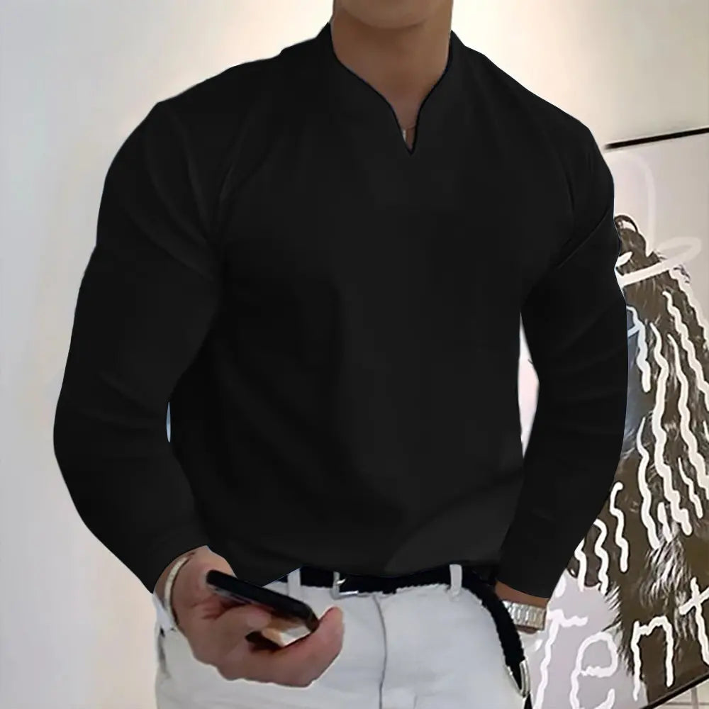 👔🔥Tricou sport bărbătesc din bumbac cu mânecă lungă și decolteu în V