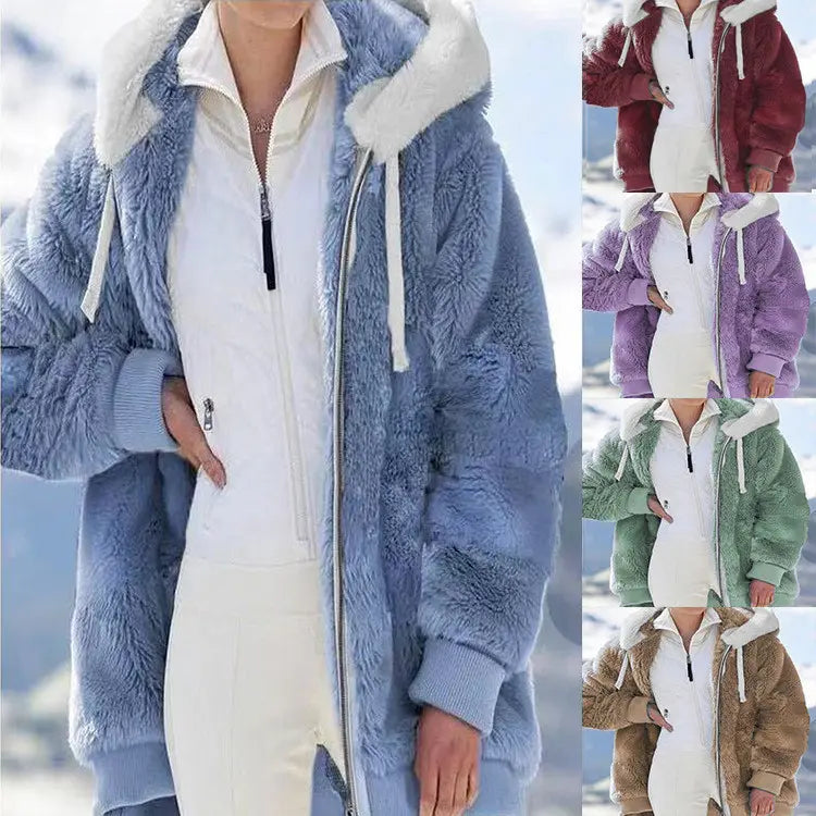 ☃️ Reducere limitată de 39% ❄️【S-5XL】Jachetă de damă 2026 din pluș gros, cu dungi contrastante