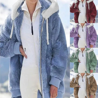 ☃️ Reducere limitată de 39% ❄️【S-5XL】Jachetă de damă 2026 din pluș gros, cu dungi contrastante